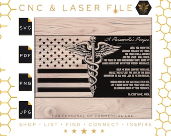 May include: A black and white image of an American flag with a medical caduceus symbol and a prayer for paramedics. The prayer reads: "Lord, you know the journey ahead of me today, the calls I will answer and the lives I will touch. For those in need and without hope, guide my hands and heart with your wisdom and grace. Help me bring comfort and care, and let me reflect the love of the good Samaritan to all who look to me for rescue. Should mine be the last face they see, let it shine with your peace and love, reassuring them of your presence. In Jesus' name, Amen."