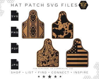Western Steer Ear Tag Hat Patch SVG Designs: Cowhide, American Flag (Digital Download)