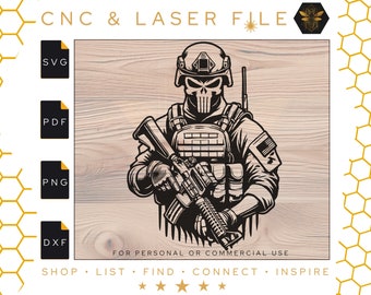 Skull Soldier Svg | Detailed American Soldier Vector | Skull Mask | Army | Marine | Armed Forces SVG | Military Laser File | CNC & Laser SVG