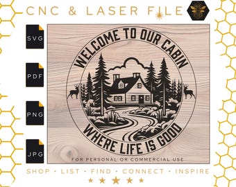 Welcome To Our Cabin SVG | Woodlands Scene (Digital Download)
