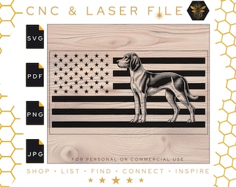 Treeing Walker Coonhound Dog Flag File | Treeing Walker Coonhound Svg | Treeing Walker Coonhound | Cnc and Laser File | PDF | PNG | Svg