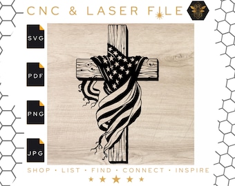 Draped American Flag Cross SVG | Battle Worn Religious Laser File (Digital Download)