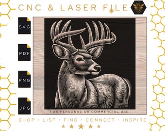 White Tail Deer Buck Svg File | Deer SVG | White tail Vector File | Deer Hunter Laser File | Digital Art Engraving | Svg | Pdf | PNG | Dxf