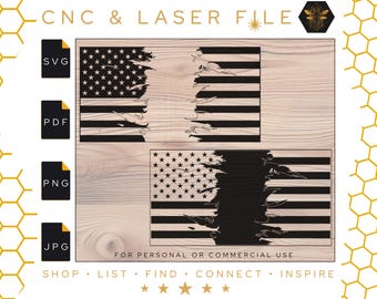 May include: A digital download of a distressed American flag design, perfect for crafting projects. The design is available in SVG, PDF, PNG, and JPG formats.  The image shows the design on a wood background.