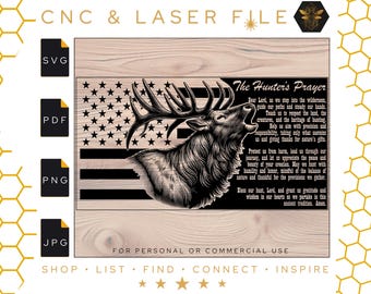 The Hunter&#39;s Prayer Elk American Flag Svg File | Elk Bugle SVG | Elk Vector File | Elk Hunter Laser File | Hunter&#39;s Prayer | Svg | PNG | Jpg