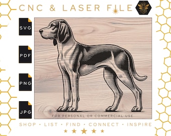 Treeing Walker Coonhound Dog Vector File | Treeing Walker Coonhound Svg | Treeing Walker Coonhound | Cnc and Laser File | PDF | PNG | Svg