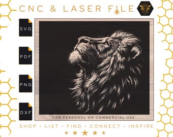 Lion Vector Illustration | Lion Svg | Detailed Lion Black & White | Stoic Lion Svg | Lion Vector Art | Lion CNC and Laser | Pdf | PNG | DXF