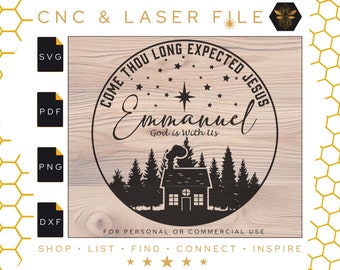 Come Thou Long Expected Jesus | Emmanuel God With Us | Christmas Vector Wall Art File | Religious | Laser Engraving | Svg | Pdf | PNG | DXF