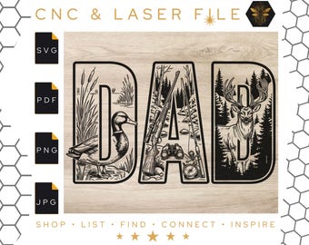 DAD Hunting SVG – Father's Day Wall Art (laser, cnc, png, dxf)