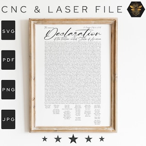 May include: A framed print of the Declaration of Independence, in black text on a white background. The text includes the date "In Congress, July 4, 1776".