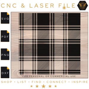 May include: Black and white plaid pattern digital design file for personal or commercial use.  The design is available in SVG, PDF, PNG, and DXF formats.