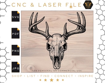 Deer Skull Antlers SVG File: Laser Cut Engraving (Digital Download)