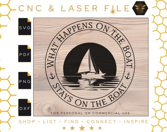 What Happens on the Boat Stays on the Boat Sign Svg | Sailboat Sign Svg | Sailing Vector Wall Art File | Laser Svg | Svg | Pdf | PNG | DXF