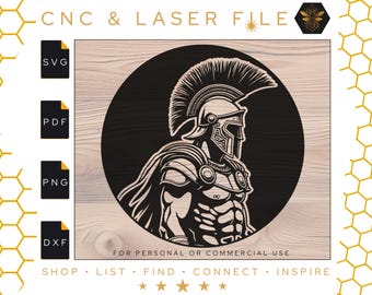 Ilustración vectorial de gladiador / Archivo espartano / Archivo SVG de gladiador / Archivo de grabado láser de soldado guerrero / SVG / PDF / PNG / DXF / CNC