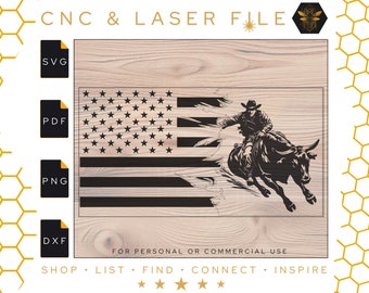 Bull Rider Tattered American Flag SVG | Rodeo Design (Digital Download)
