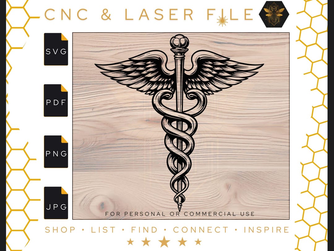 Caduceus Medical Staff SVG | CNC Laser Cut Files (digital Download) - Etsy
