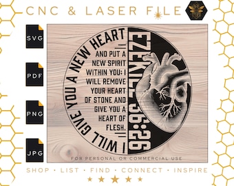 Ezekiel 36:26 | I Will Give You a New Heart | Christian Motivational Wall Art Svg | Remove Your Heart of Stone & Give You a Heart of Flesh