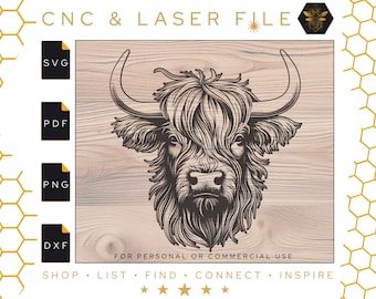 Vector de vaca de las Tierras Altas / Vaca de las Tierras Altas / Archivo SVG de vaca de las Tierras Altas / Vaca SVG / Archivo detallado de vaca de las Tierras Altas / Archivo para CNC y láser / PDF / PNG / DXF