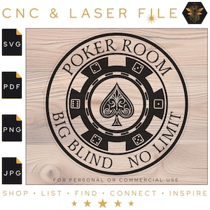 Vectoriel de signe de salle de poker | Lime laser poker | Big Blind No Limit | Décoration murale pour salle de jeux | Jeton de poker rond | Poker de pique SVG | PNG
