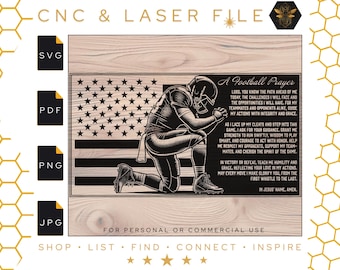 Football Player Prayer on American Flag | CNC Laser Cut File (svg, pdf, png)