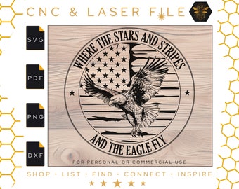 Where the Stars and Stripes and the Eagle Fly | Patriotic Vector Files | Eagle and Flag | Eagle SVG | Round Flag | Svg | Pdf | PNG | DXF