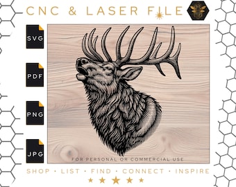 Elk Bugling Svg File No2 | Elk Bugle SVG | Elk Calling Vector File | Elk Hunter Laser File | Digital Art Engraving | Svg | Pdf | PNG | Dxf