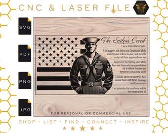 The Sailor&#39;s Creed Detailed Sailor Centered American Flag SVG | Sailors Creed Flag Svg | US Navy Sailor File | Sailor&#39;s Creed | CNC | Laser