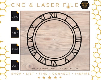 Round Roman Numeral Clock | Round Clock Vector File | Connected Roman Numeral Style Clock | Laser Engraving File | Svg | PDF | PNG | DXF