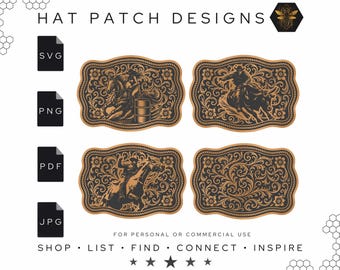Cowboy Belt Buckle SVG: Rodeo Hat Patch Designs (Digital Download)