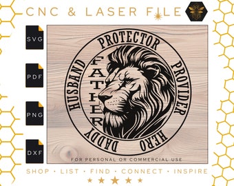 Lion Father's Day SVG – Husband, Hero, Provider (laser, cnc, pdf, png, dxf)