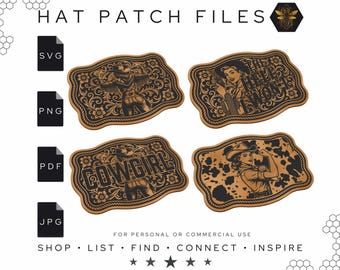 Diseño SVG para grabado láser de hebilla de cinturón de vaquera: Cowhide Designs (Descarga digital)