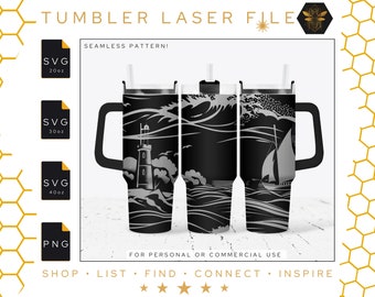 Nautical Tumbler Wrap SVG | Lighthouse & Sailboat Pattern (Digital Download)