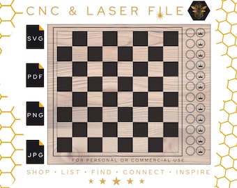 Checkers Board Template | CNC Laser Cut File (Digital Download)