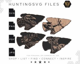 Hunting Arrowhead Collection Designs | Deer | Elk | Turkey | Bow Hunter | Laser Leather Patch File | Digital SVGs | Cricut, Glowforge, Xtool