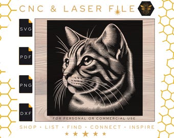 Tabby Cat Vector File | Cat Svg | Cat Illustration | Detailed Cat Engraving | Laser Engraving File | Cat Cnc and Laser | Svg | PDF | PNG