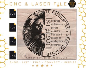 Josue 1:9 Spanish SVG | Te Esfuerces y Seas Valiente | Christian Lion Svg | Versículo Bíblico | Escritura | El Señor tu Dios está contigo