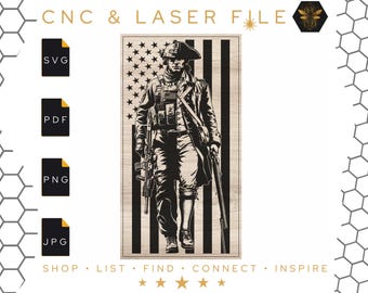 Colonial Soldier Tattered Flag CNC Laser File | Patriot SVG (Digital Download)