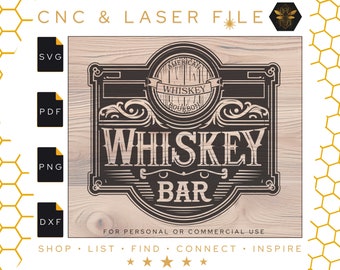 Whiskey Bar Sign | Home Bar Decor | Whiskey | Whiskey Bar File | Bar Laser File | Lounge Sign File | Wall Decor File | Svg | PDF | DXF | PNG