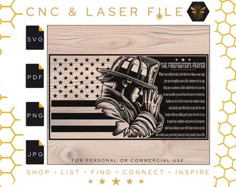 The Firefighter's Prayer American Flag Cnc & Laser Engraving File | Firefighter Prayer Flag Svg | Firefighter File | Svg | Pdf | PNG | DXF