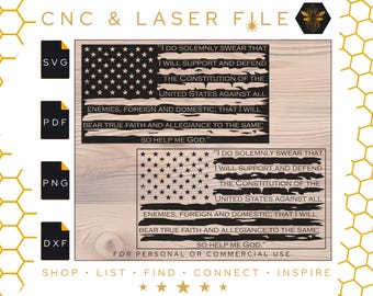 Oath of Enlistment Tattered Distressed American Flag Svg | Veteran of the Armed Forces SVG | Military Oath Laser File | CNC and Laser SVG