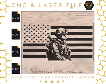 American Soldier Detailed Centered Flag Svg File | American Soldier | Veteran American Flag | Military Hero | Laser File | Svg | Pdf | PNG