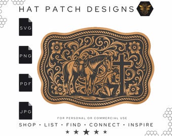 Cowboy at the Cross Belt Buckle SVG: Rodeo Hat Patch Design (Digital Download)