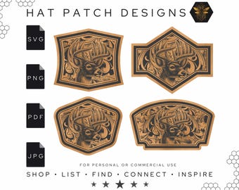 Deer Hunter Hat Patch SVG | Scroll Pattern Patch Design | Laser Ready Digital File | Cricut & Glowforge Cut File | Antler SVG for Hats