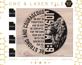 Joshua 1:9 Lion Art SVG | Christian Bible Verse (Digital Download)