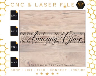 Amazing Grace Music File | Sheet Music | Amazing Grace Wall Art Laser File | Amazing Grace | Laser Engraving File | Svg | Pdf | PNG | DXF