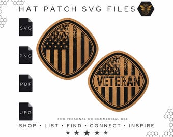 Vintage Style Flag Hat Patches: Veteran Military Hat Patch Designs (Digital Download)