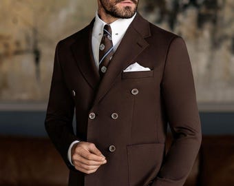 Chocolate Brown Double-Breasted Suit – Slim Fit Blazer and Trousers Set