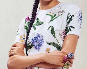 White Floral Beaded Mini Dress – Botanical Shift Party Designer Wear