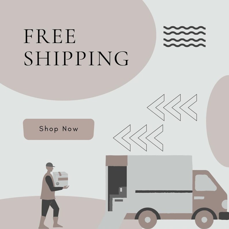 Puede incluir: Ilustraci&oacute;n de un cami&oacute;n de reparto y una persona que lleva un paquete. Las palabras "FREE SHIPPING" est&aacute;n en la parte superior, con un bot&oacute;n "Shop Now" debajo. Tambi&eacute;n se incluyen flechas y l&iacute;neas onduladas.