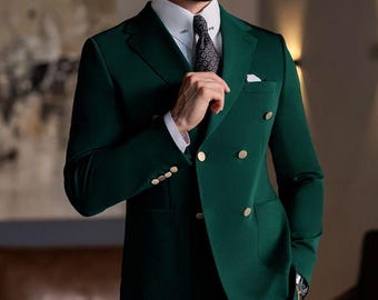 Handmade Green Double Breasted Suit: Tailored Fit Wedding Groom